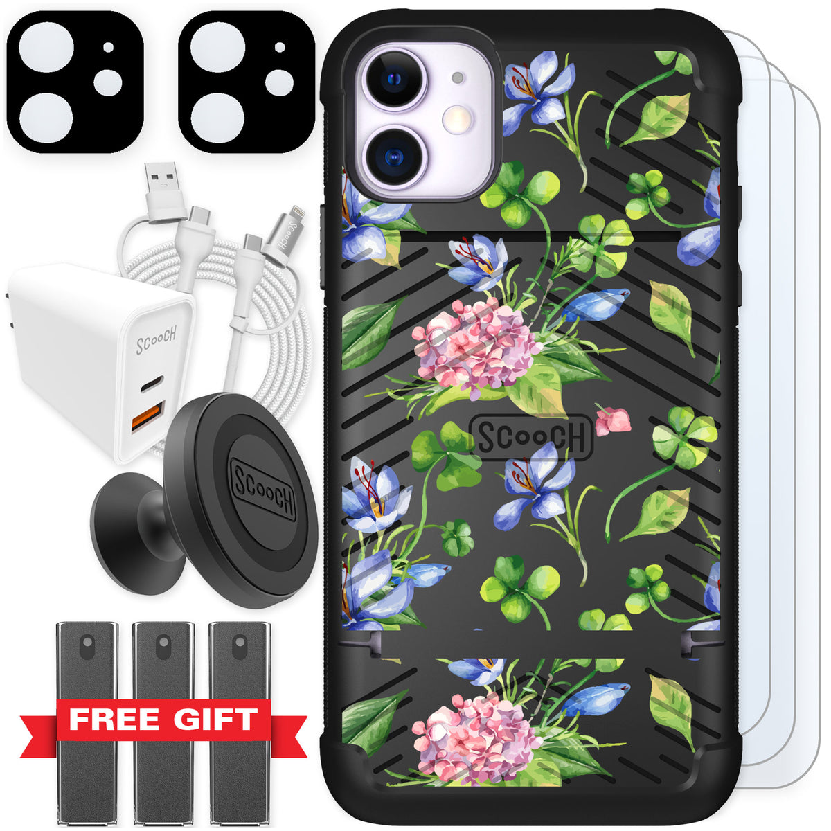 Scooch Wingmate Lucky Hydrangea for iPhone 11 — Ultimate Bundle