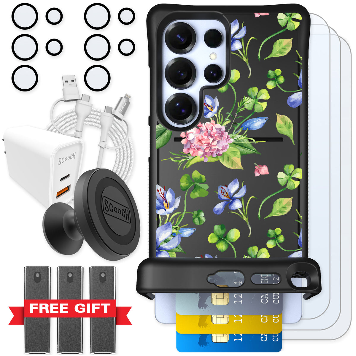 Scooch Wingmate Lucky Hydrangea for Galaxy S25 Ultra — Ultimate Bundle