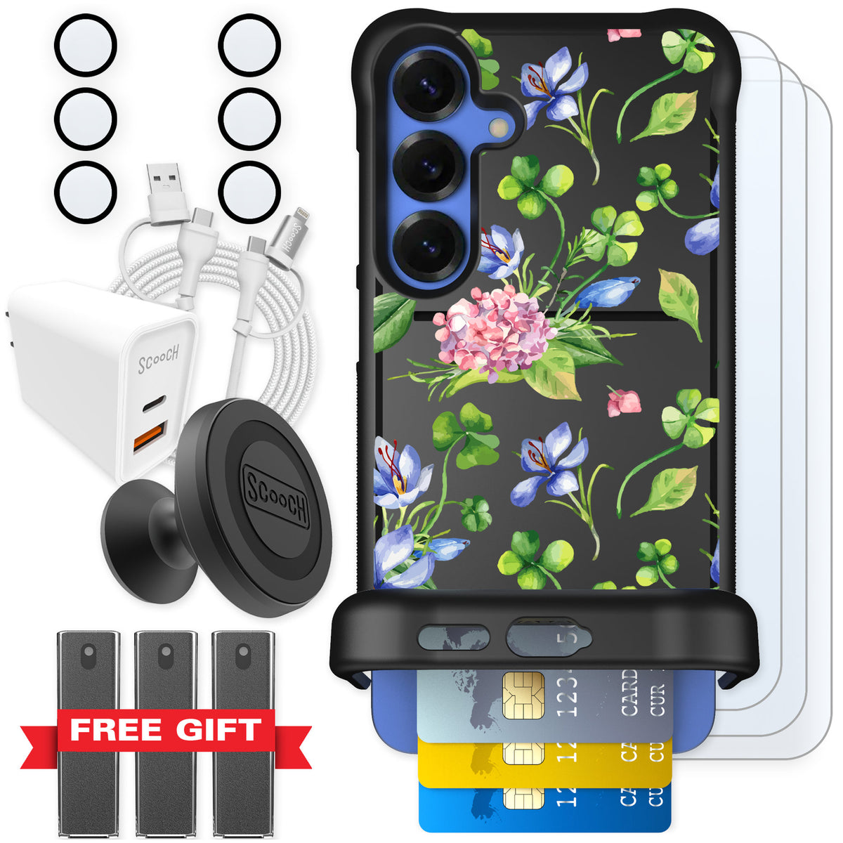Scooch Wingmate Lucky Hydrangea for Galaxy S25+ — Ultimate Bundle