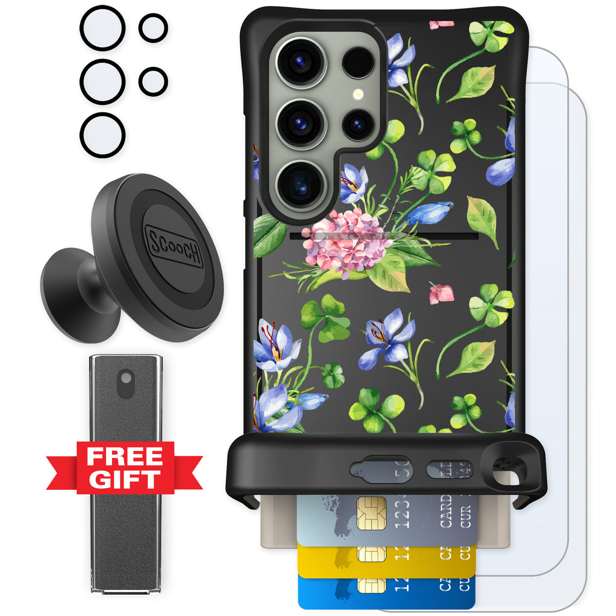 Scooch Wingmate Lucky Hydrangea for Galaxy S24 Ultra — Defender Bundle