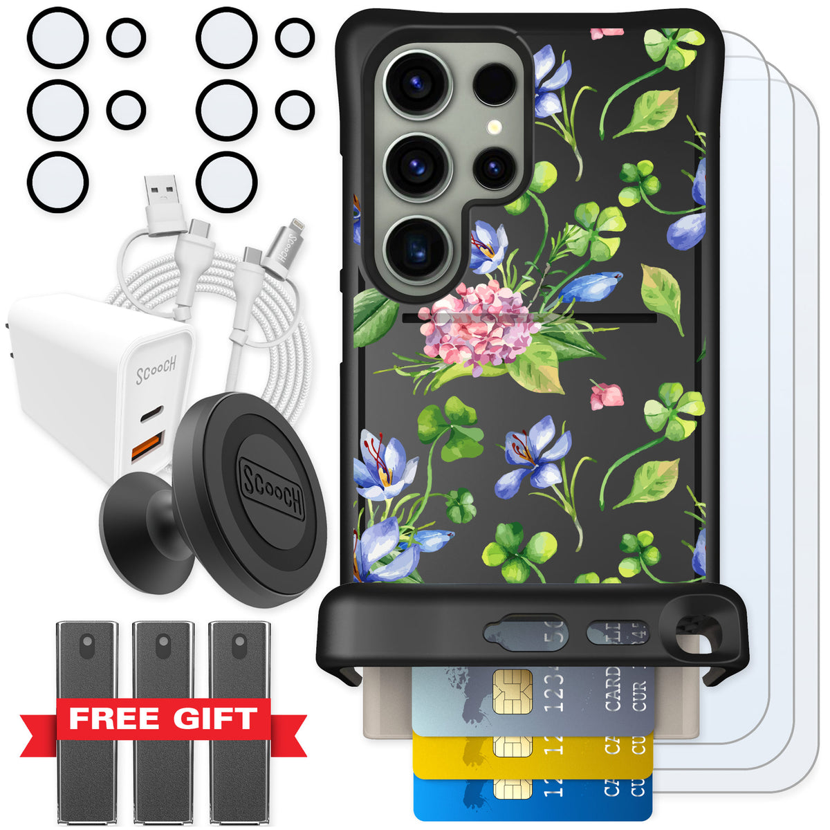 Scooch Wingmate Lucky Hydrangea for Galaxy S24 Ultra — Ultimate Bundle