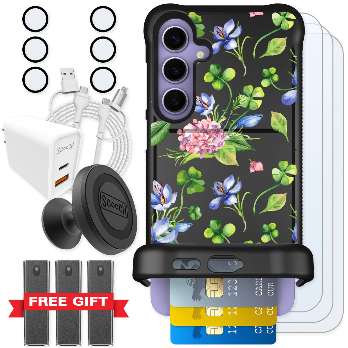 Scooch Wingmate Lucky Hydrangea for Galaxy S24+ — Ultimate Bundle