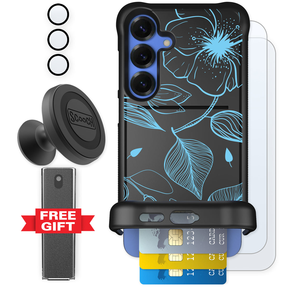Scooch Wingmate Blue Hibiscus for Galaxy S25+ — Defender Bundle