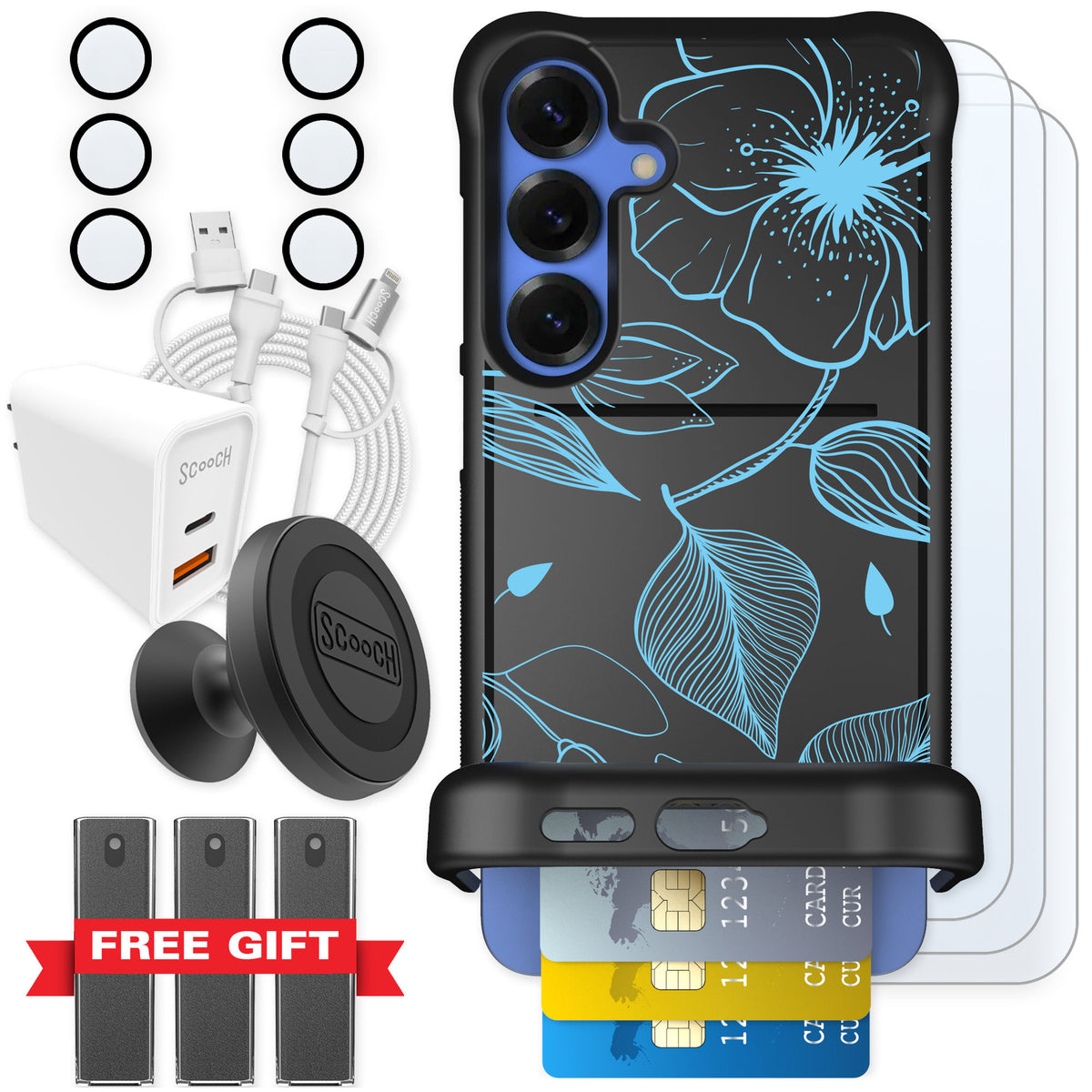 Scooch Wingmate Blue Hibiscus for Galaxy S25+ — Ultimate Bundle