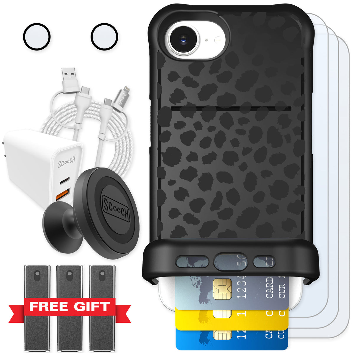 Scooch Wingmate Black Leopard for iPhone 17e — Ultimate Bundle