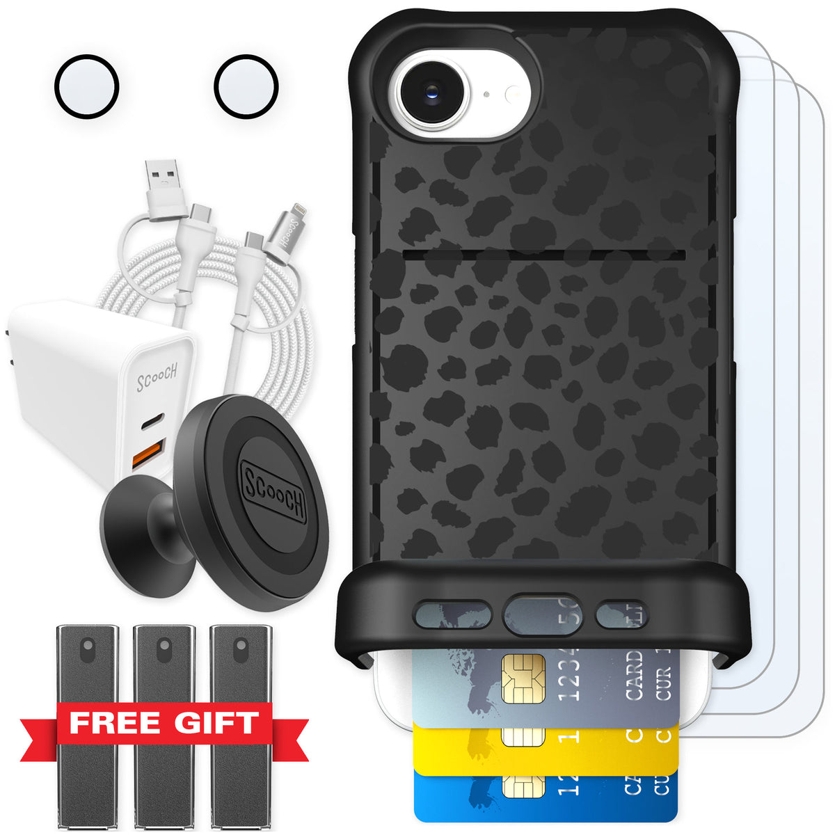 Scooch Wingmate Black Leopard for iPhone 16e — Ultimate Bundle