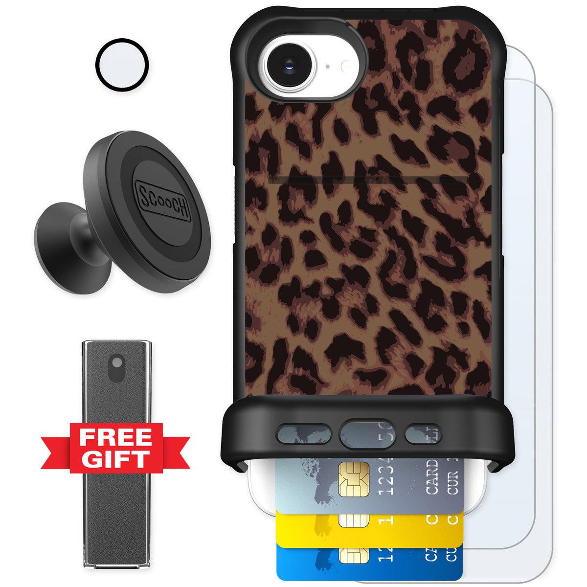 Scooch Wingmate Luxe Leopard for iPhone 17e — Defender Bundle