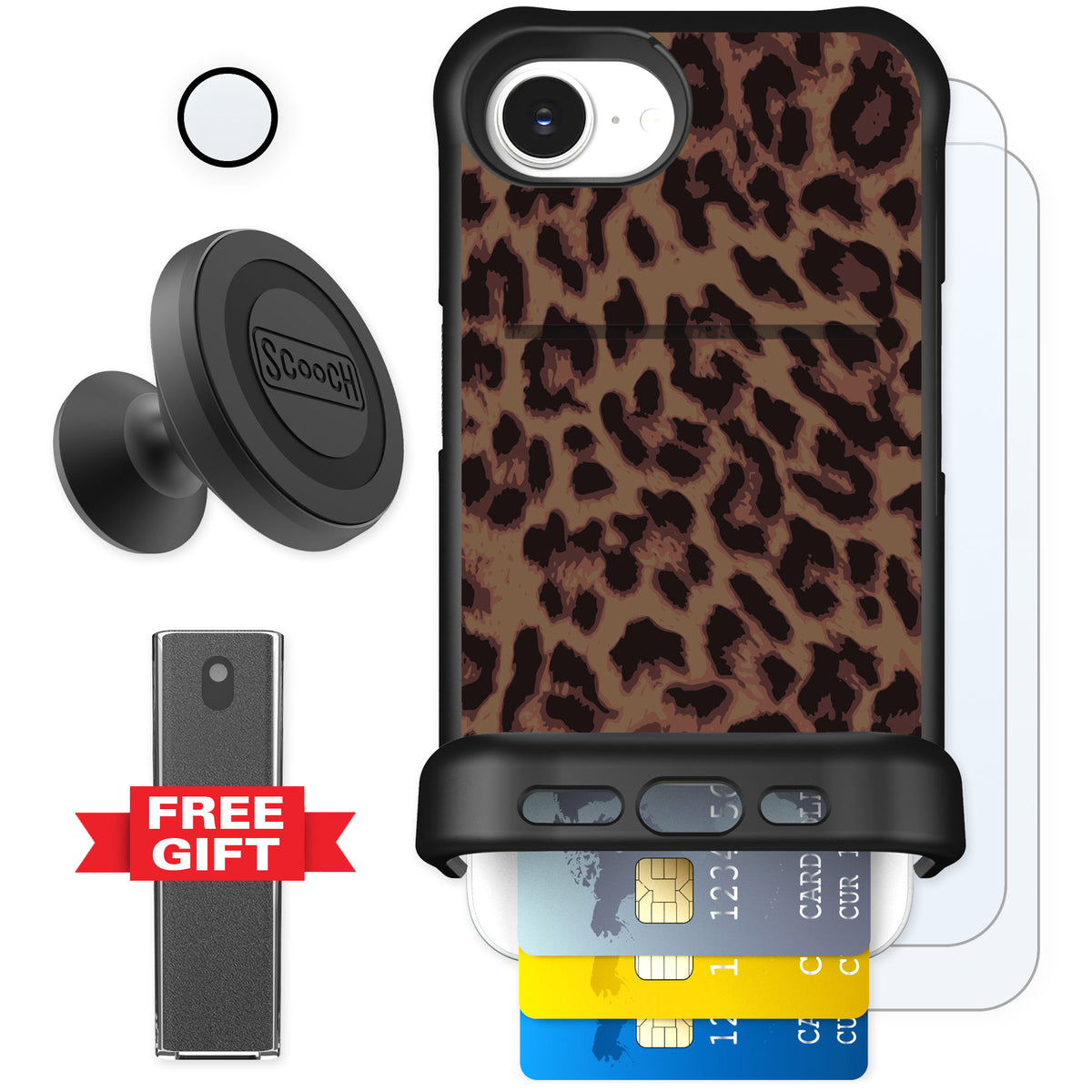 Scooch Wingmate Luxe Leopard for iPhone 16e — Defender Bundle