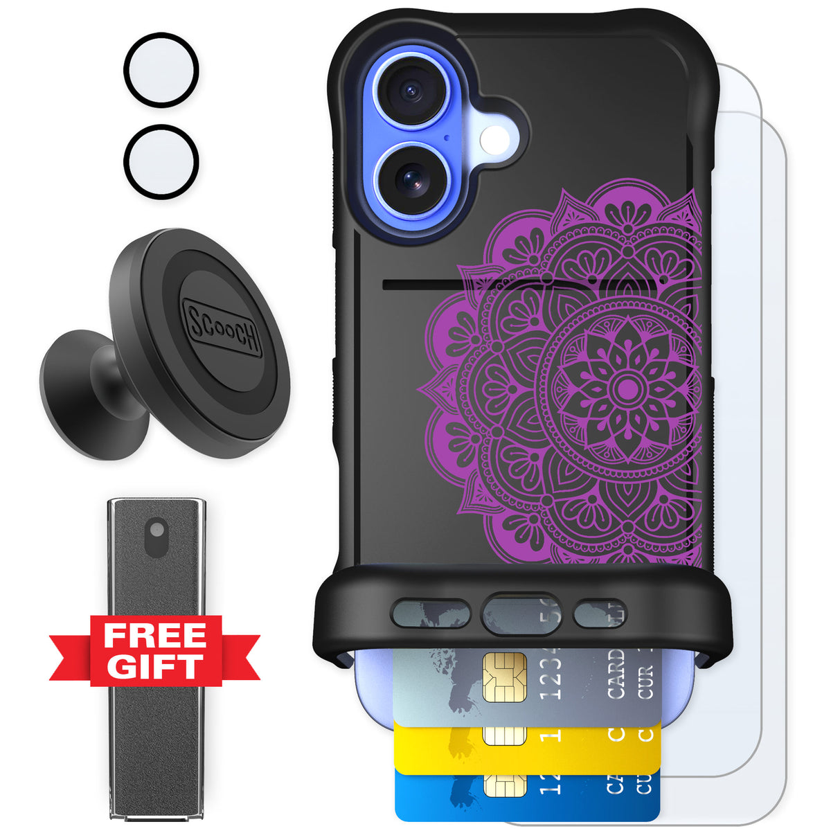 Scooch Wingmate Mandala Dreams for iPhone 16 — Defender Bundle