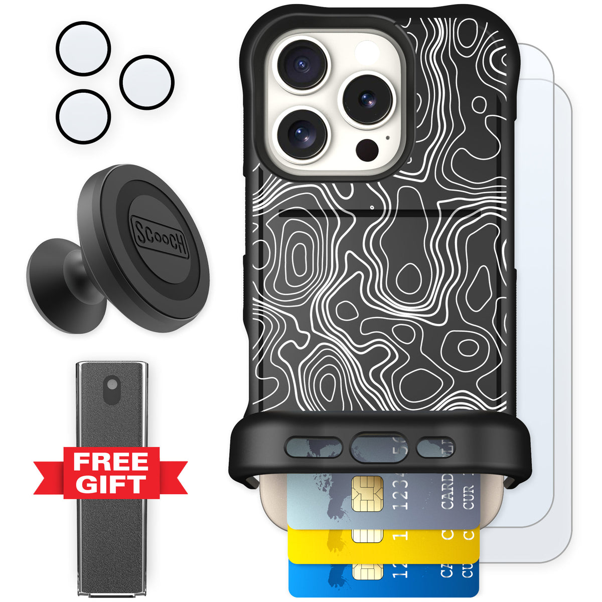 Scooch Wingmate Topography for iPhone 16 Pro — Defender Bundle