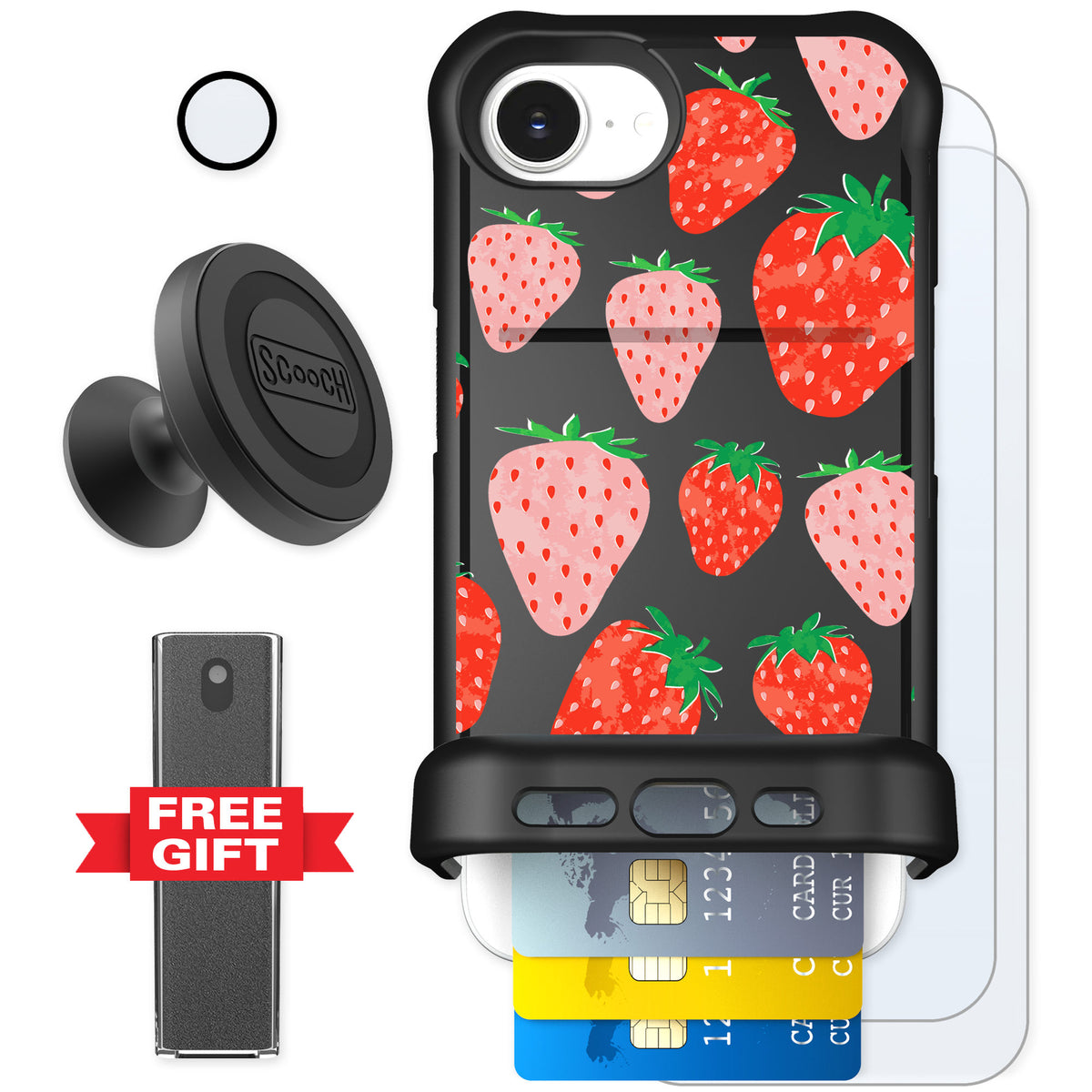 Scooch Wingmate Strawberry Fields for iPhone 17e — Defender Bundle