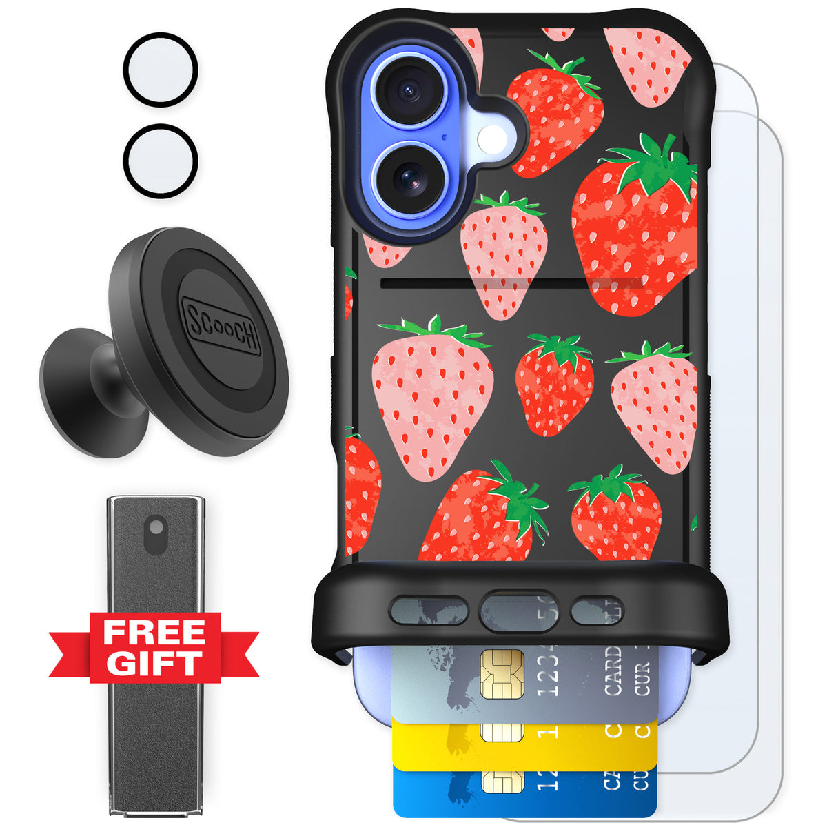 Scooch Wingmate Strawberry Fields for iPhone 16 — Defender Bundle