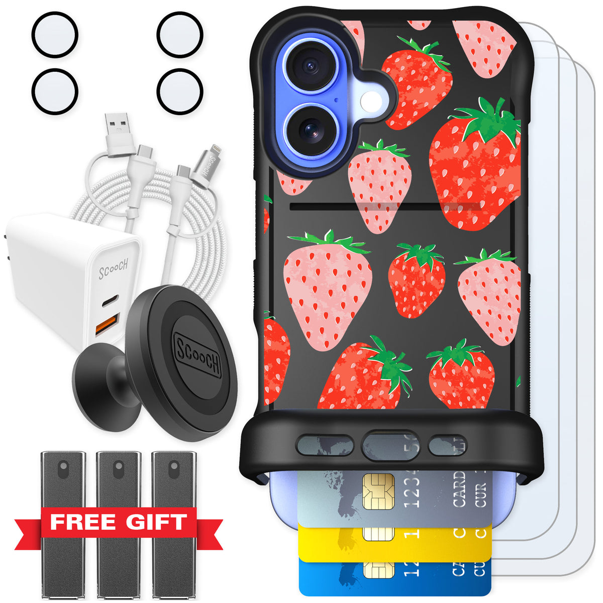 Scooch Wingmate Strawberry Fields for iPhone 16 — Ultimate Bundle