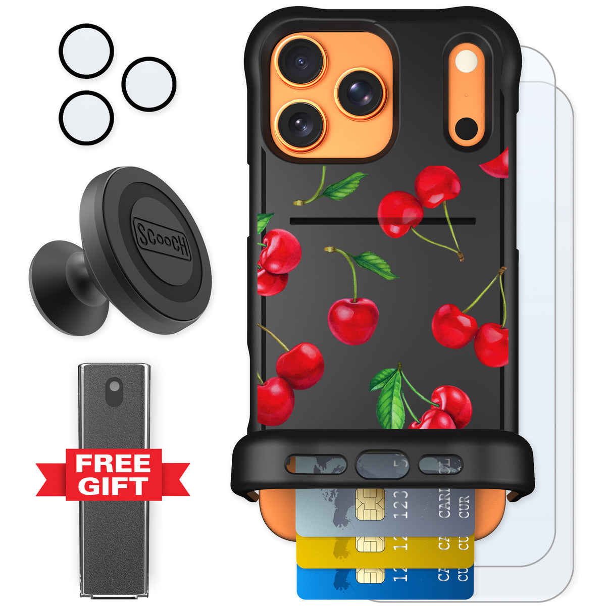 Scooch Wingmate Very Cherry for iPhone 17 Pro Max — Defender Bundle