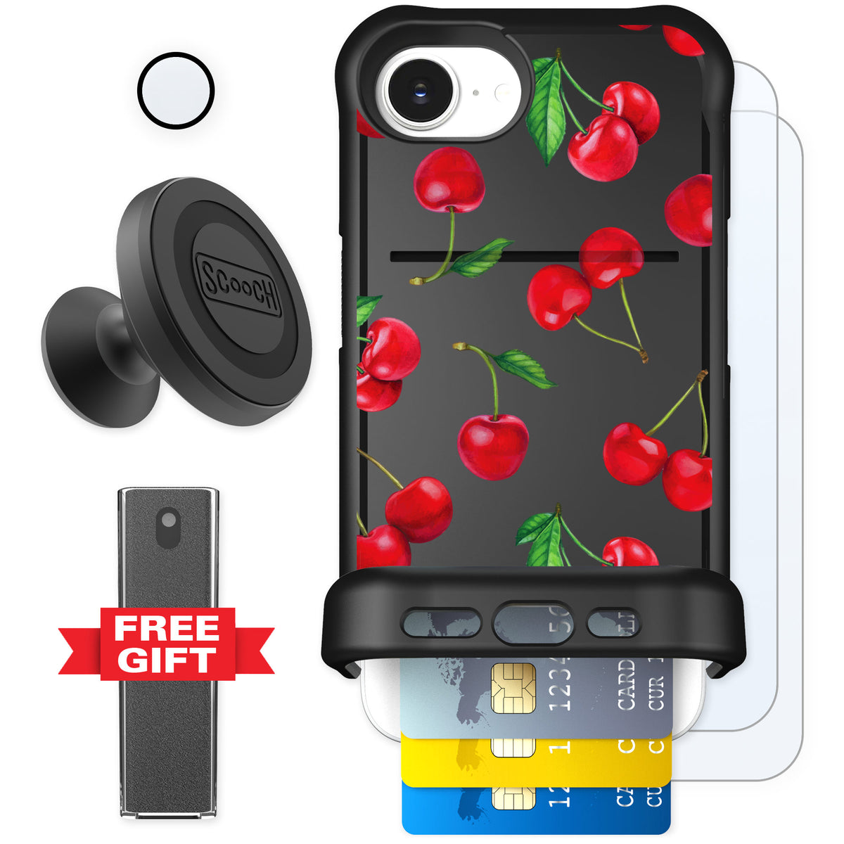 Scooch Wingmate Very Cherry for iPhone 16e — Defender Bundle