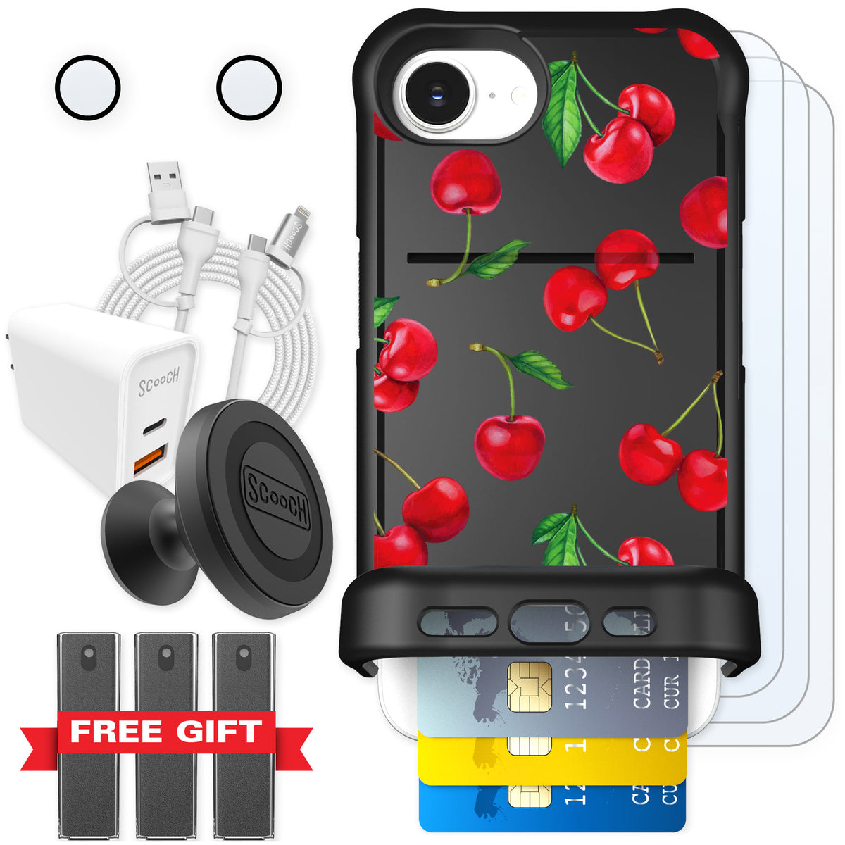 Scooch Wingmate Very Cherry for iPhone 16e — Ultimate Bundle