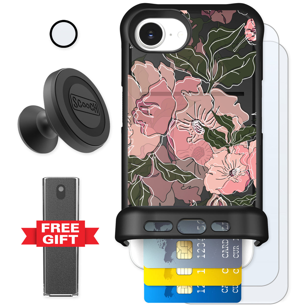 Scooch Wingmate Blush Botanical for iPhone 17e — Defender Bundle