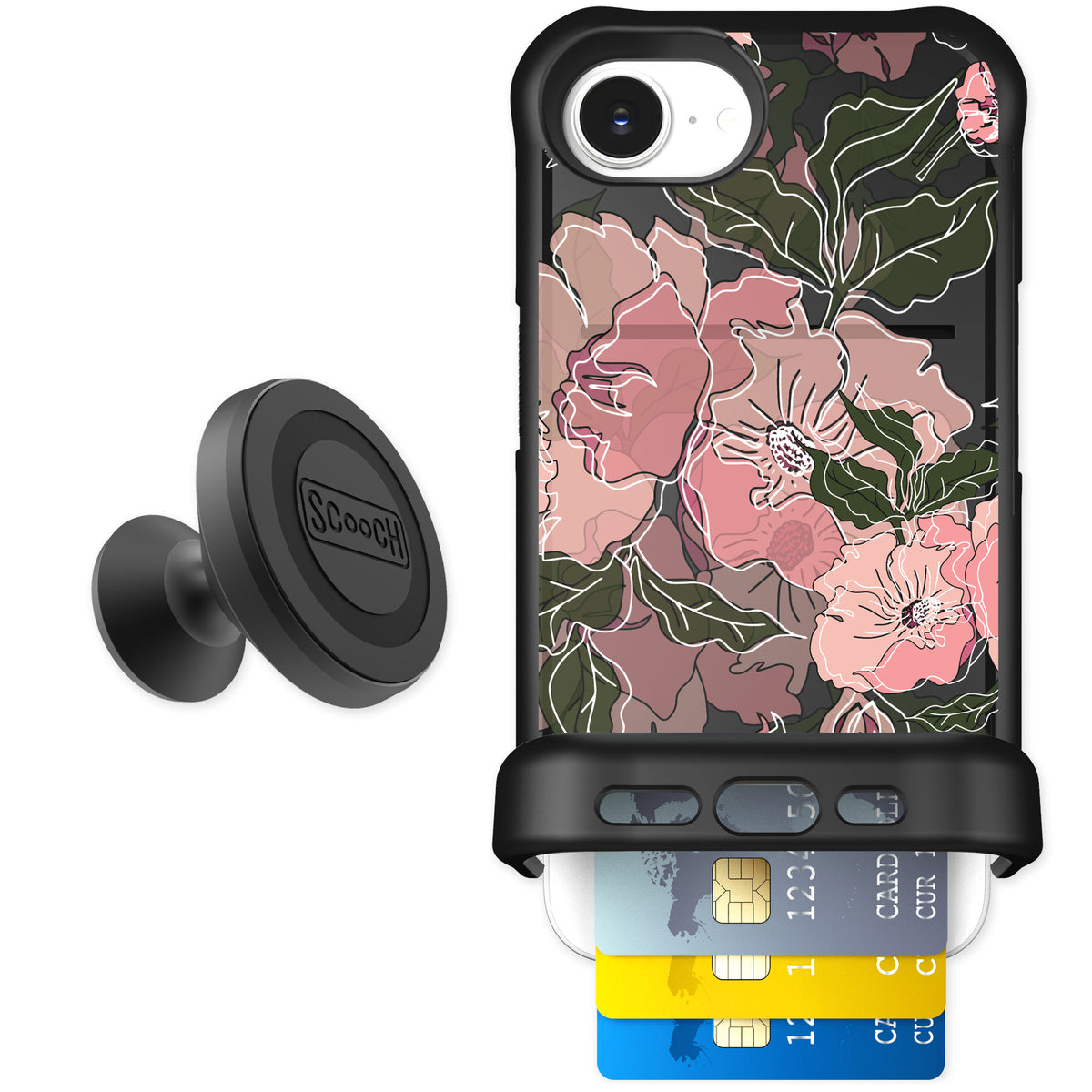 Scooch Wingmate Blush Botanical for iPhone 16e — Starter Bundle