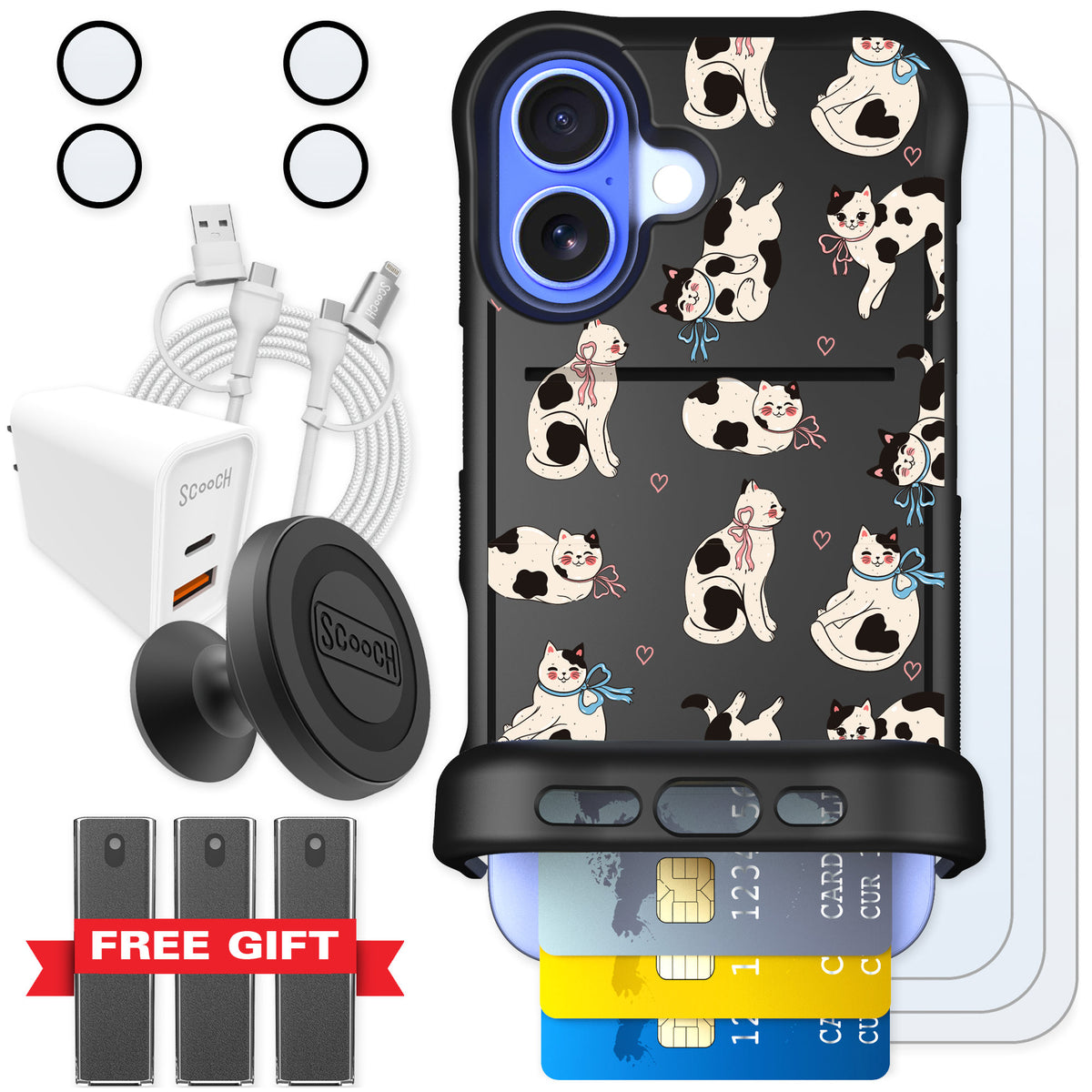 Scooch Wingmate Bow Kitties for iPhone 16 — Ultimate Bundle