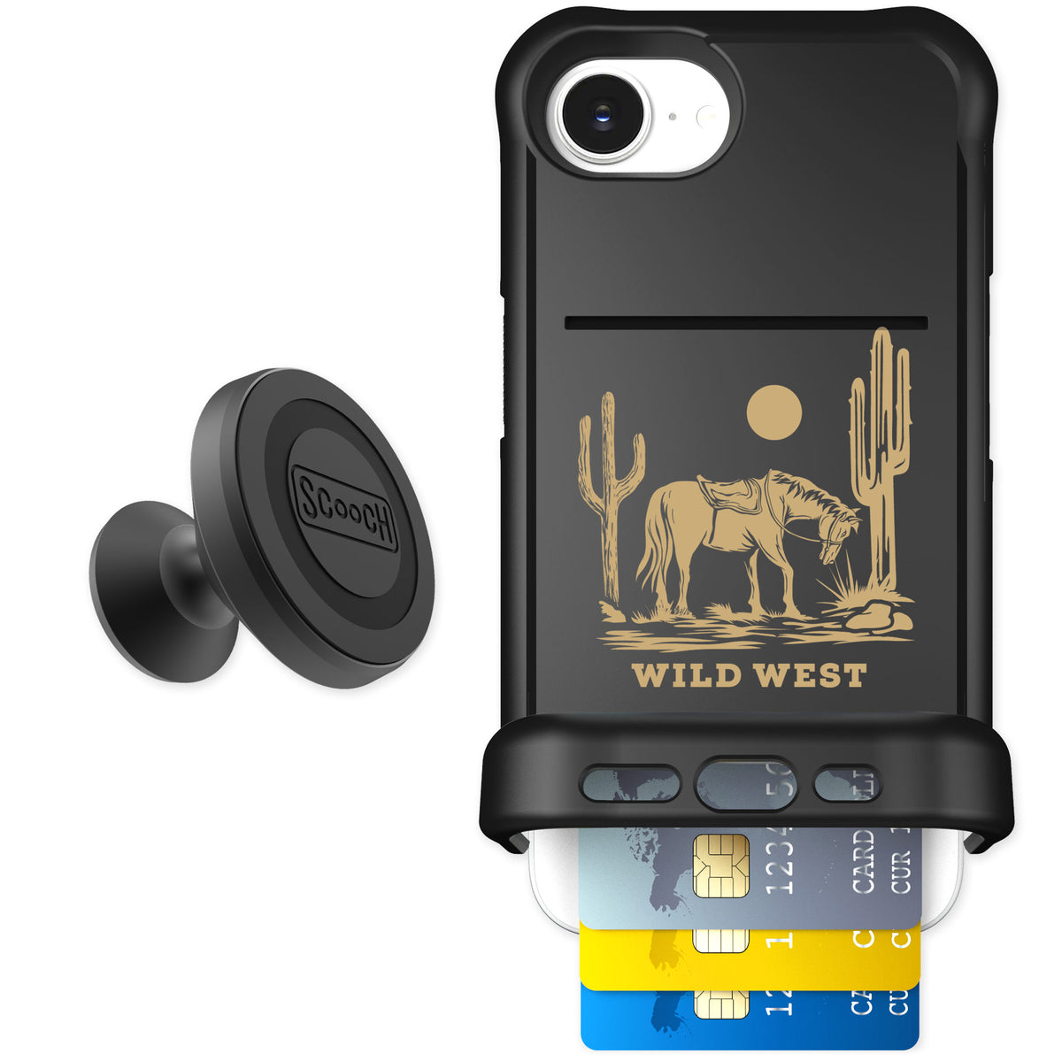 Scooch Wingmate Wild West for iPhone 16e — Starter Bundle