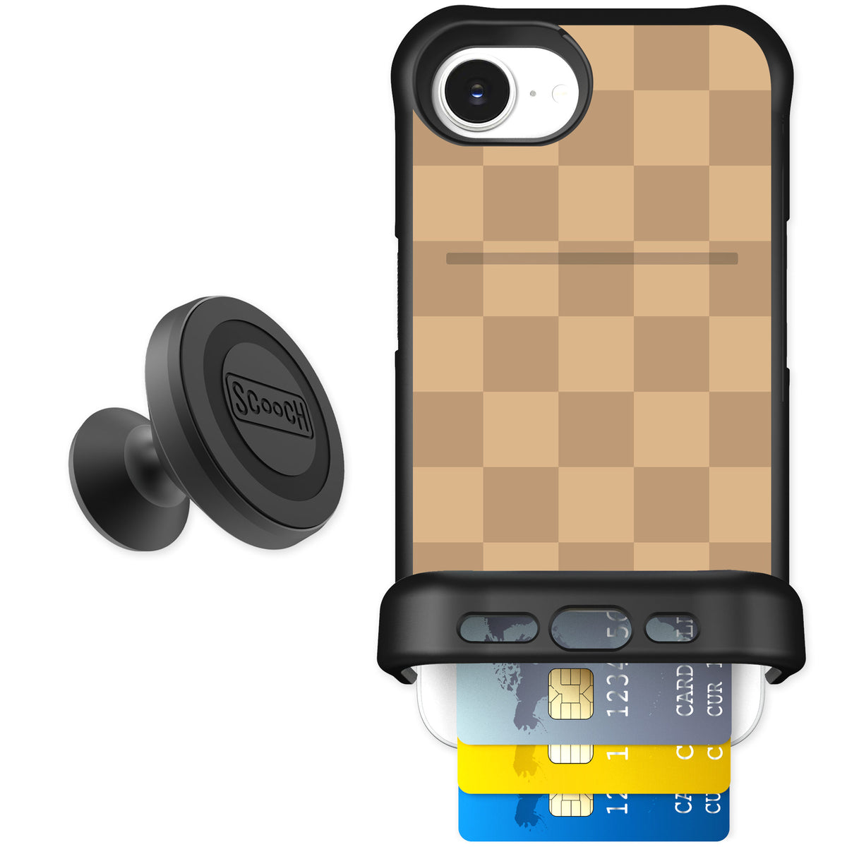 Scooch Wingmate Checkered Beige for iPhone 17e — Starter Bundle