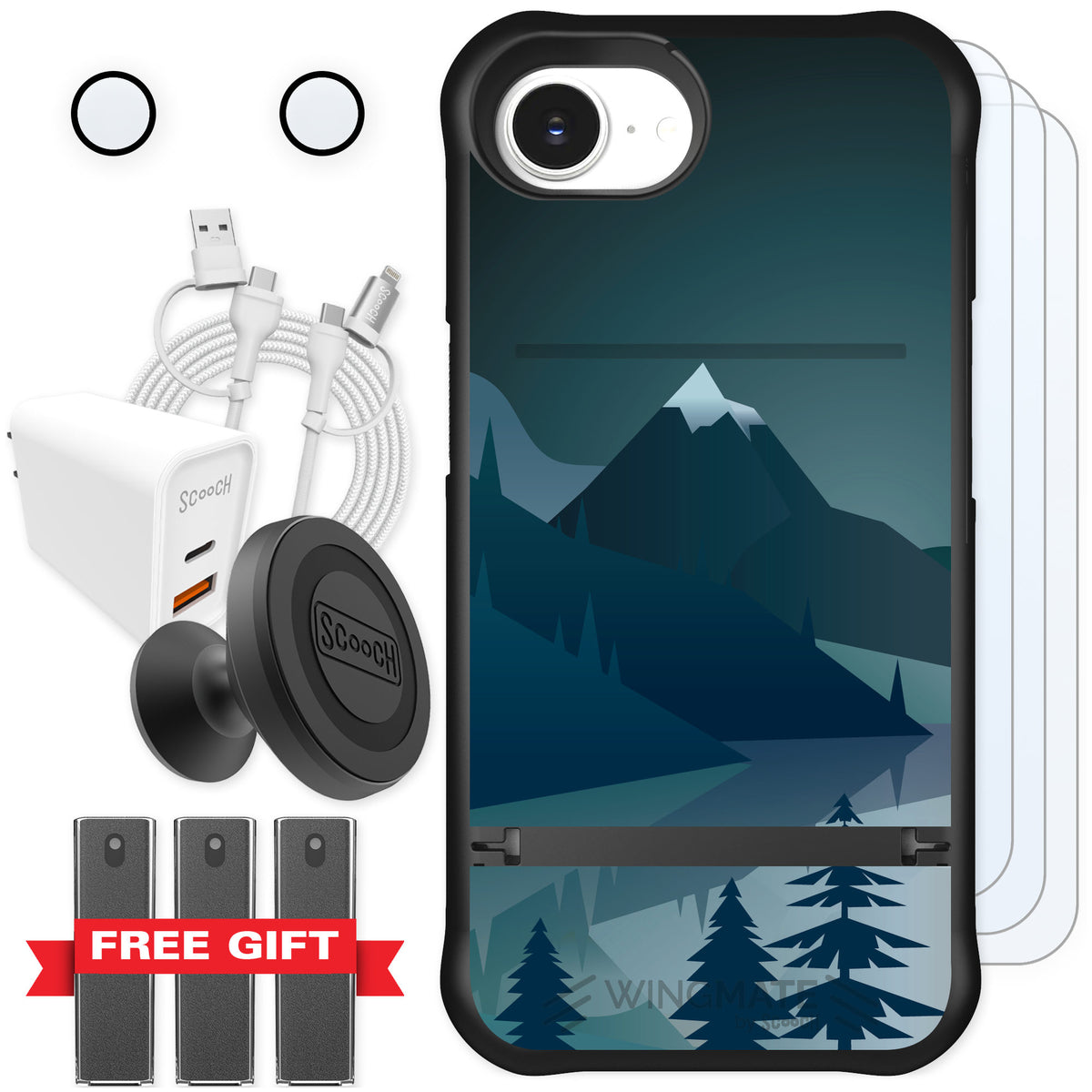 Scooch Wingmate Midnight Ridge for iPhone 16e — Ultimate Bundle