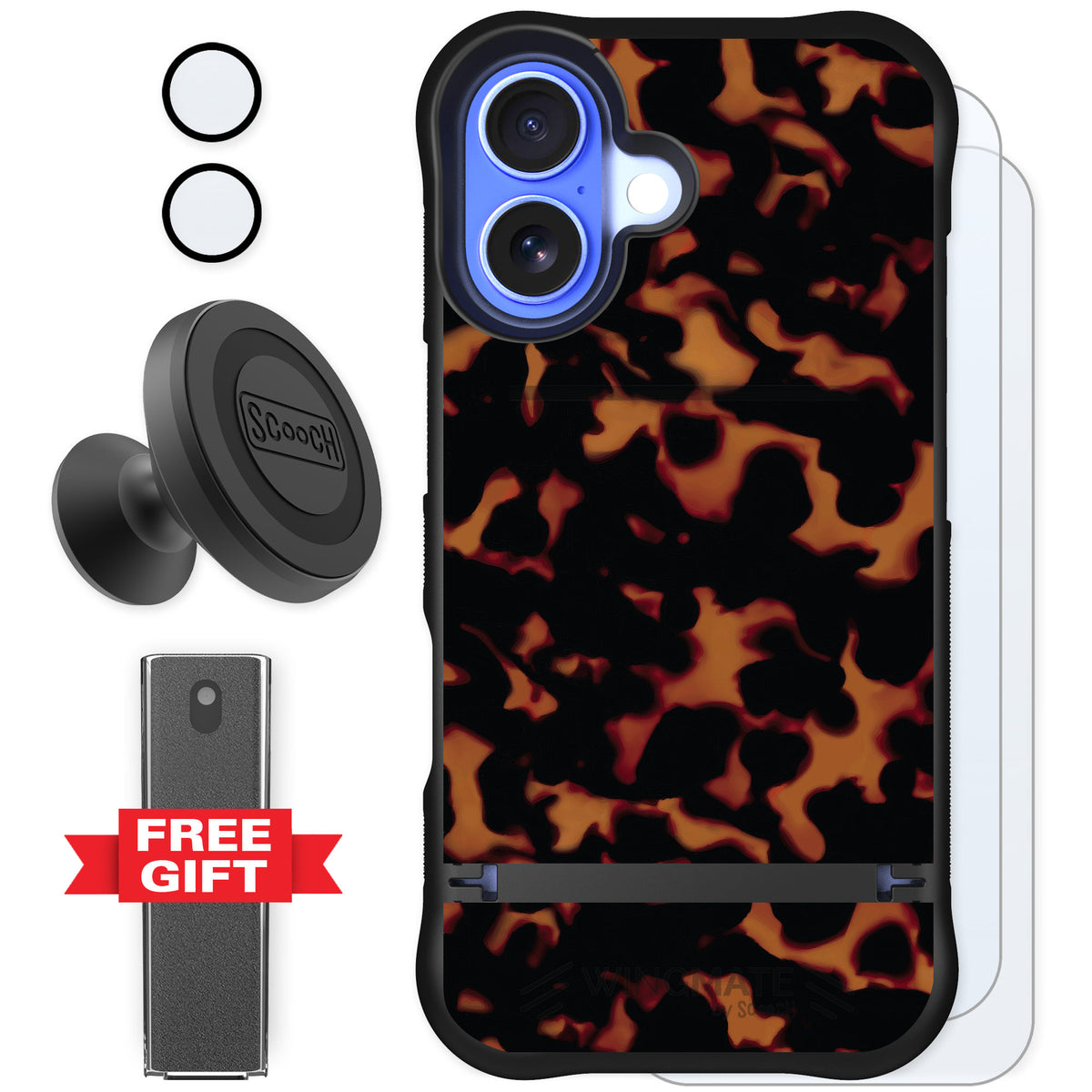 Scooch Wingmate Tortoise Shell for iPhone 16 — Defender Bundle