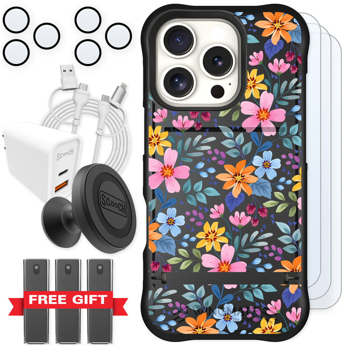 Scooch Wingmate Full Bloom for iPhone 16 Pro — Ultimate Bundle