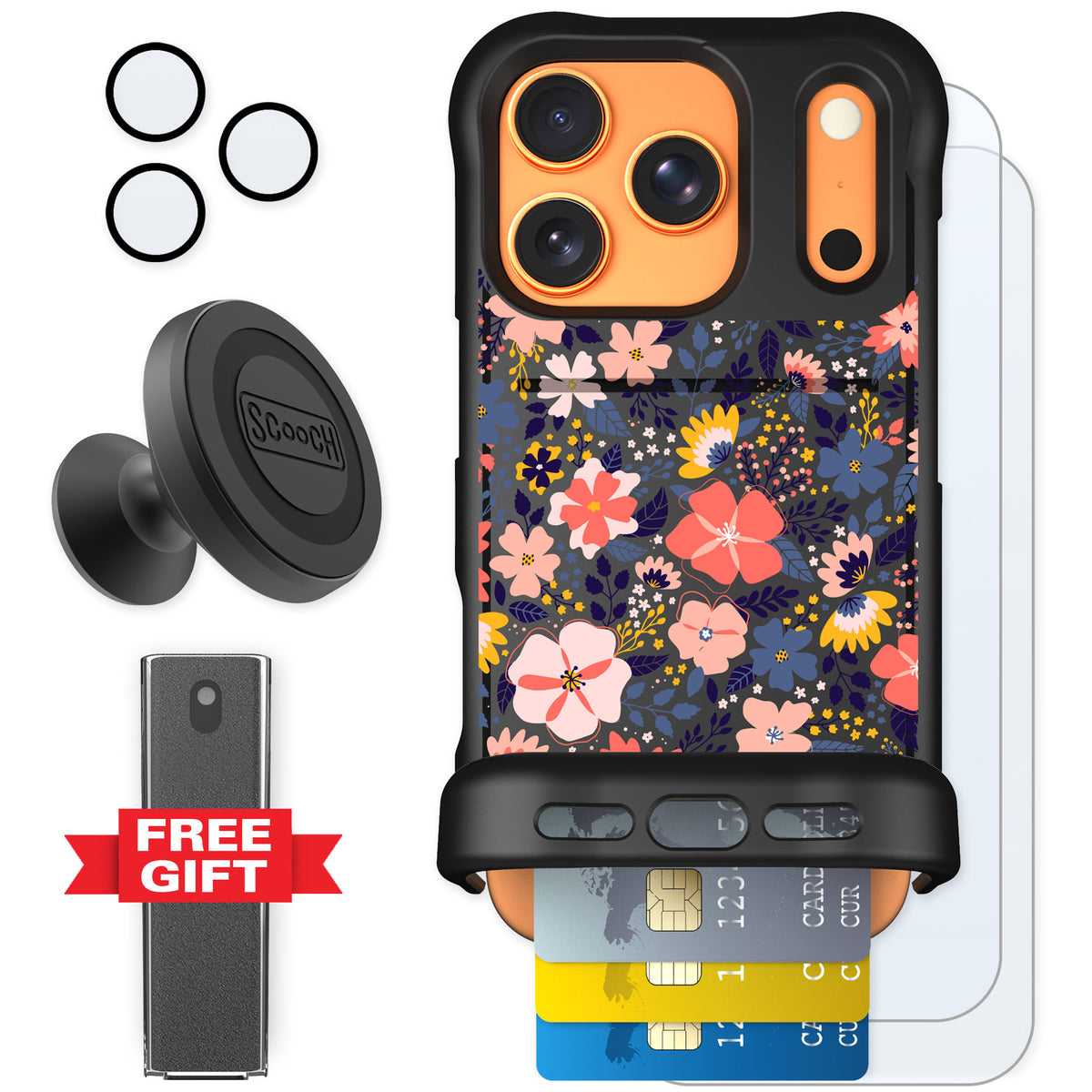 Scooch Wingmate Wildflowers for iPhone 17 Pro — Defender Bundle