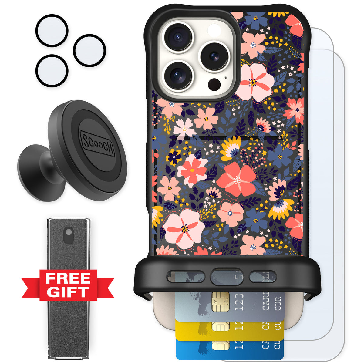 Scooch Wingmate Wildflowers for iPhone 16 Pro Max — Defender Bundle