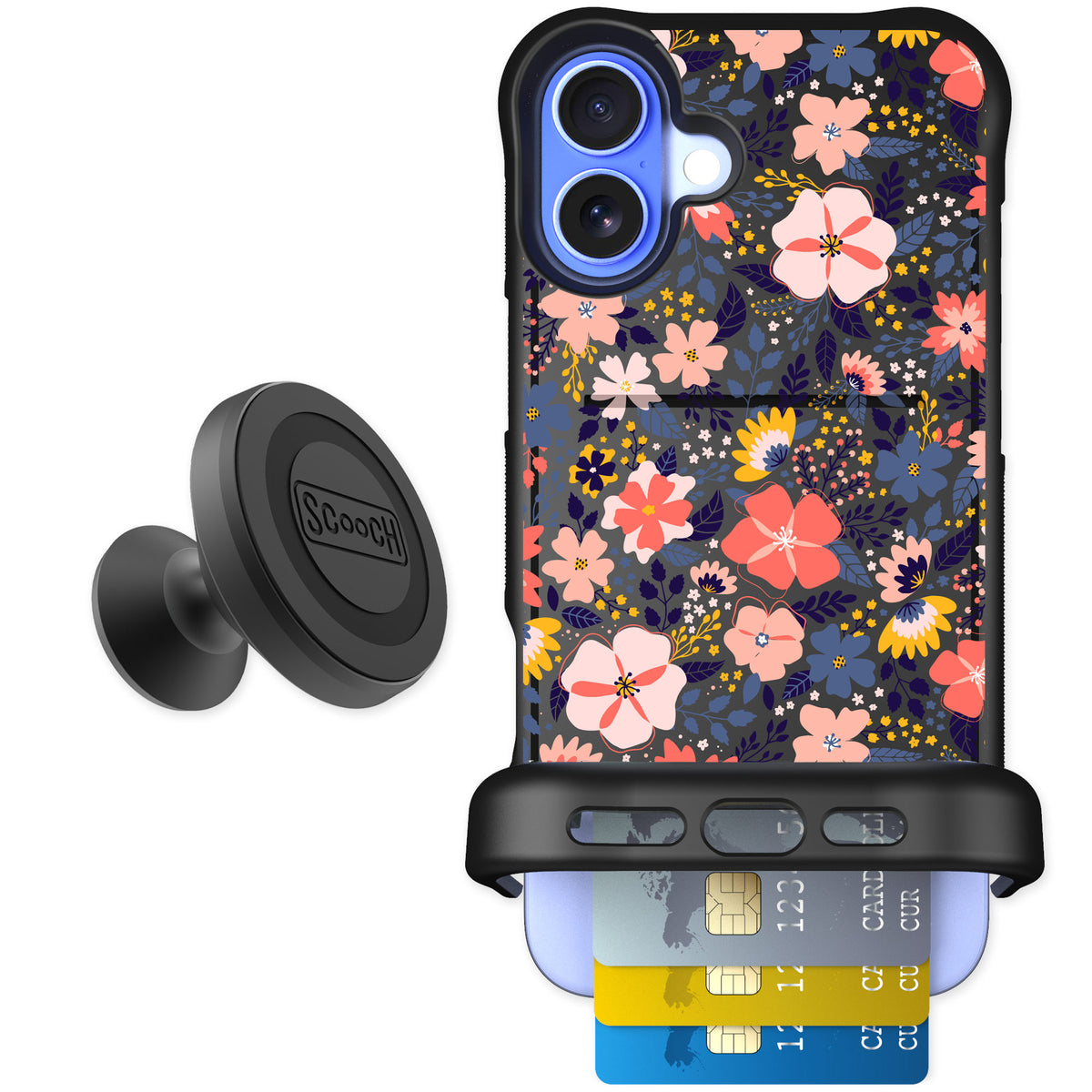 Scooch Wingmate Wildflowers for iPhone 16 Plus — Starter Bundle