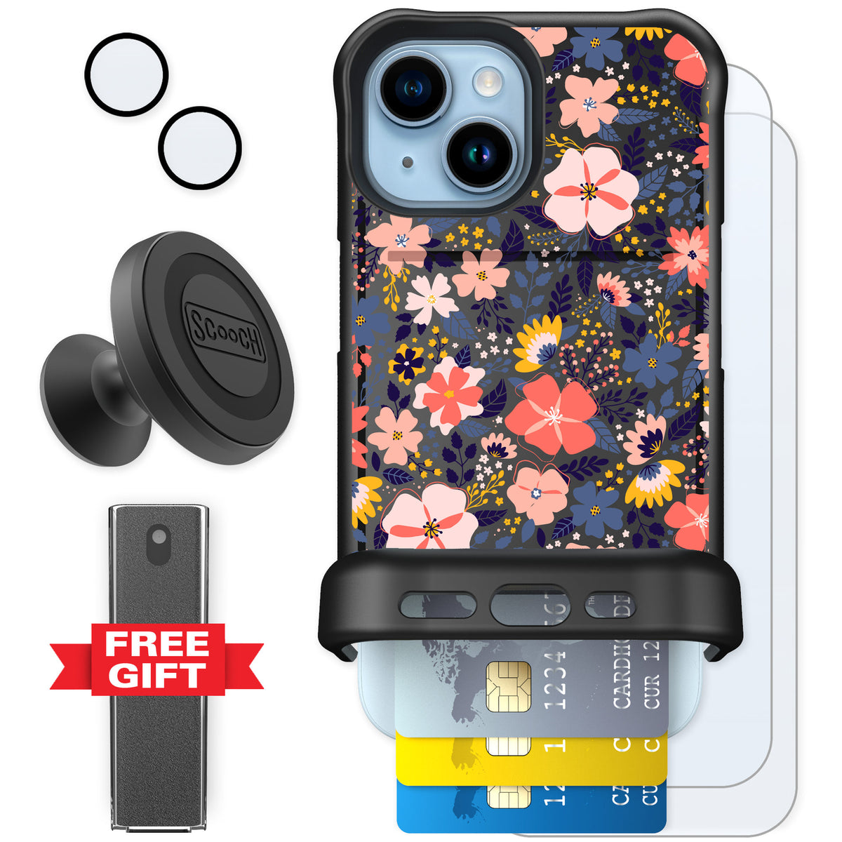 Scooch Wingmate Wildflowers for iPhone 15 — Defender Bundle