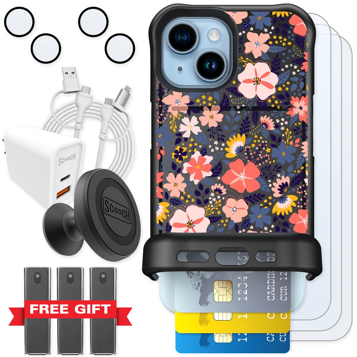 Scooch Wingmate Wildflowers for iPhone 15 — Ultimate Bundle