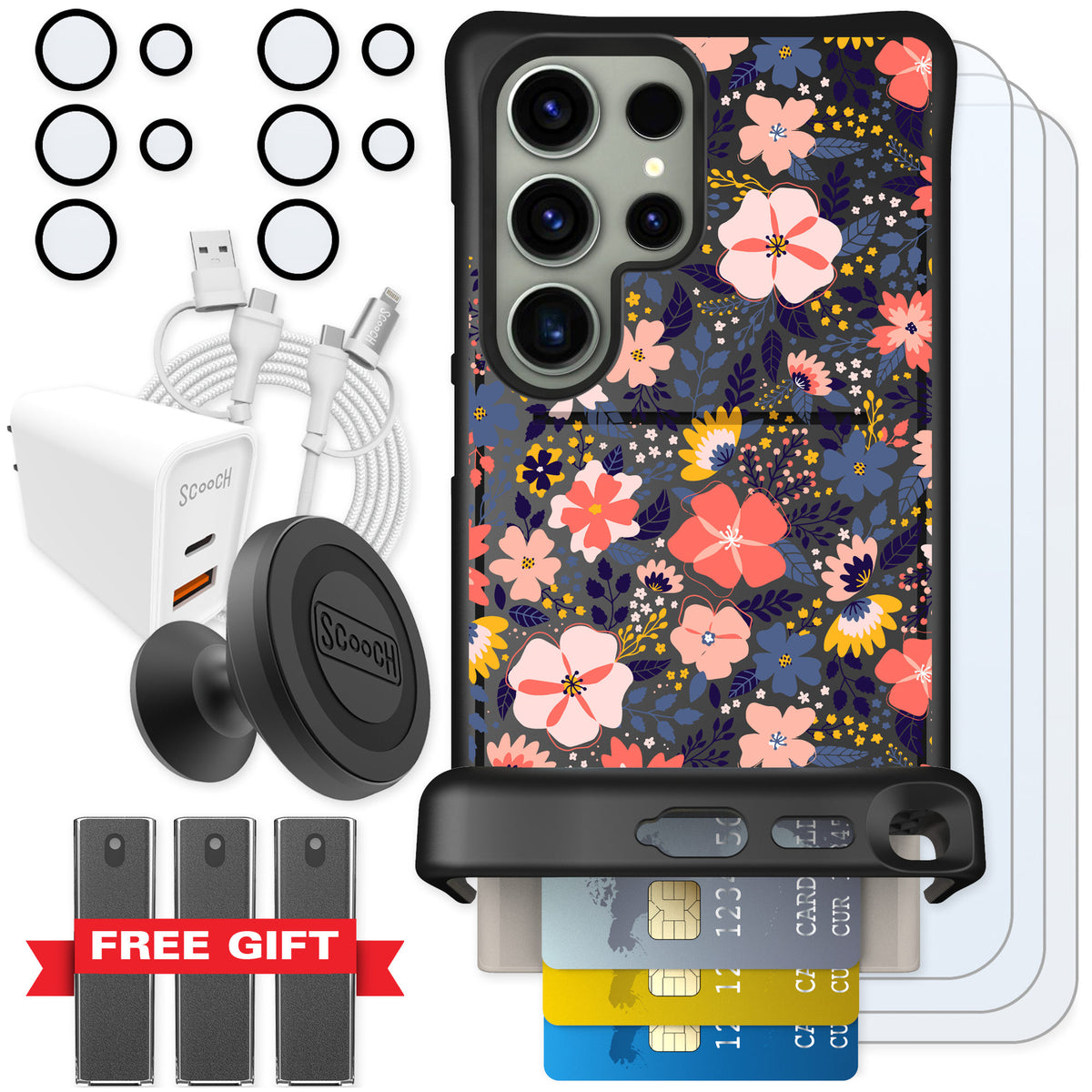 Scooch Wingmate Wildflowers for Galaxy S24 Ultra — Ultimate Bundle