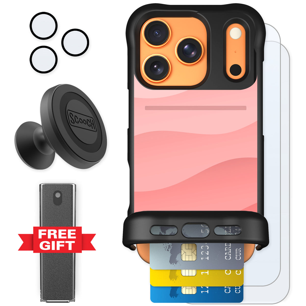Scooch Wingmate Pink Waves for iPhone 17 Pro — Defender Bundle
