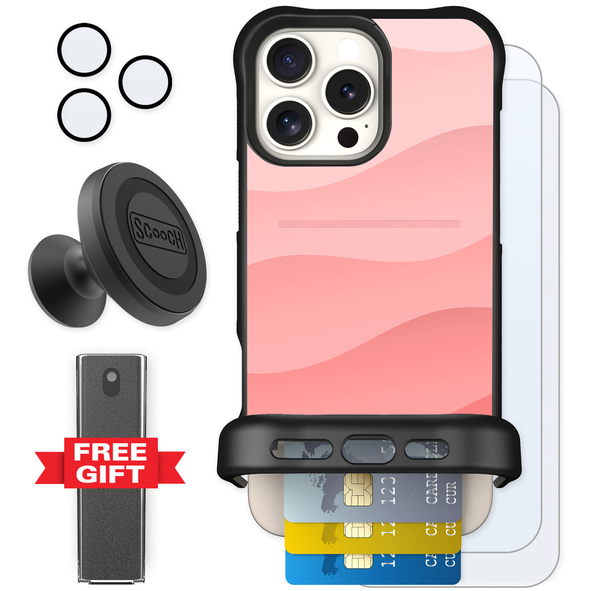 Scooch Wingmate Pink Waves for iPhone 16 Pro Max — Defender Bundle