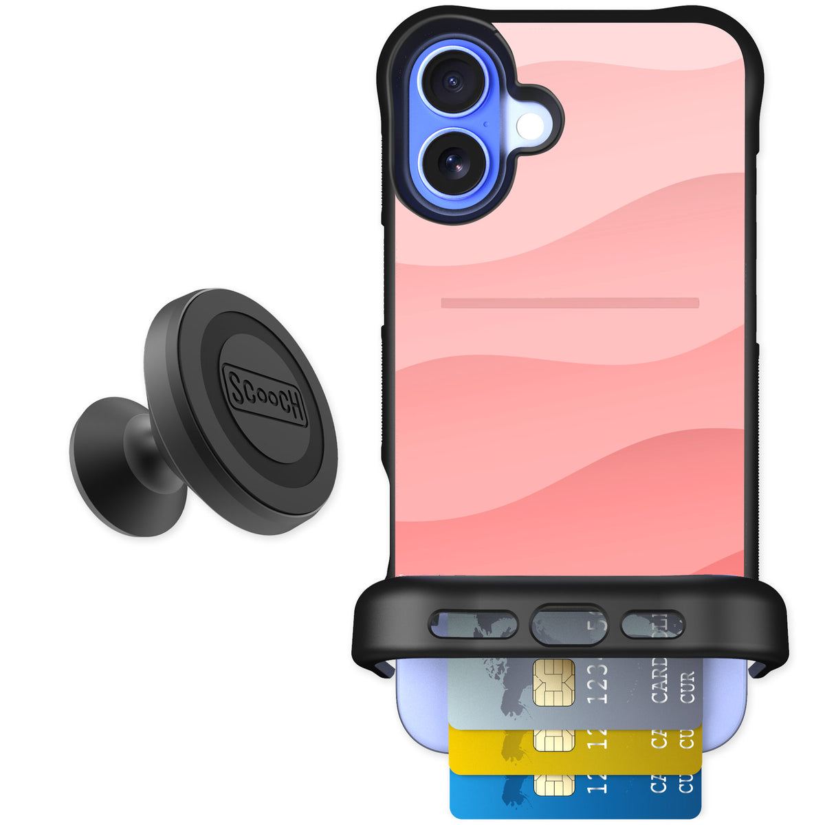 Scooch Wingmate Pink Waves for iPhone 16 Plus — Starter Bundle