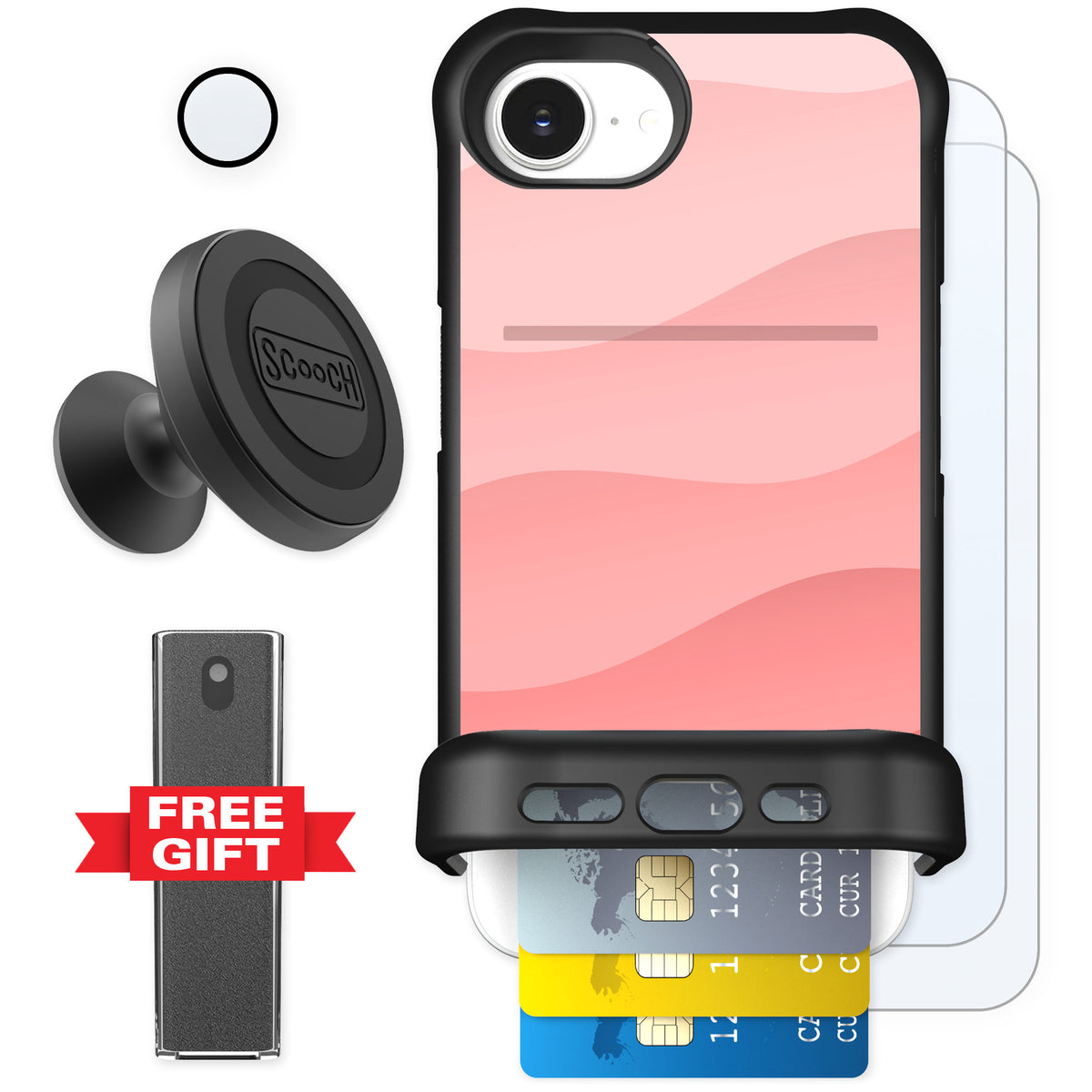 Scooch Wingmate Pink Waves for iPhone 16e — Defender Bundle