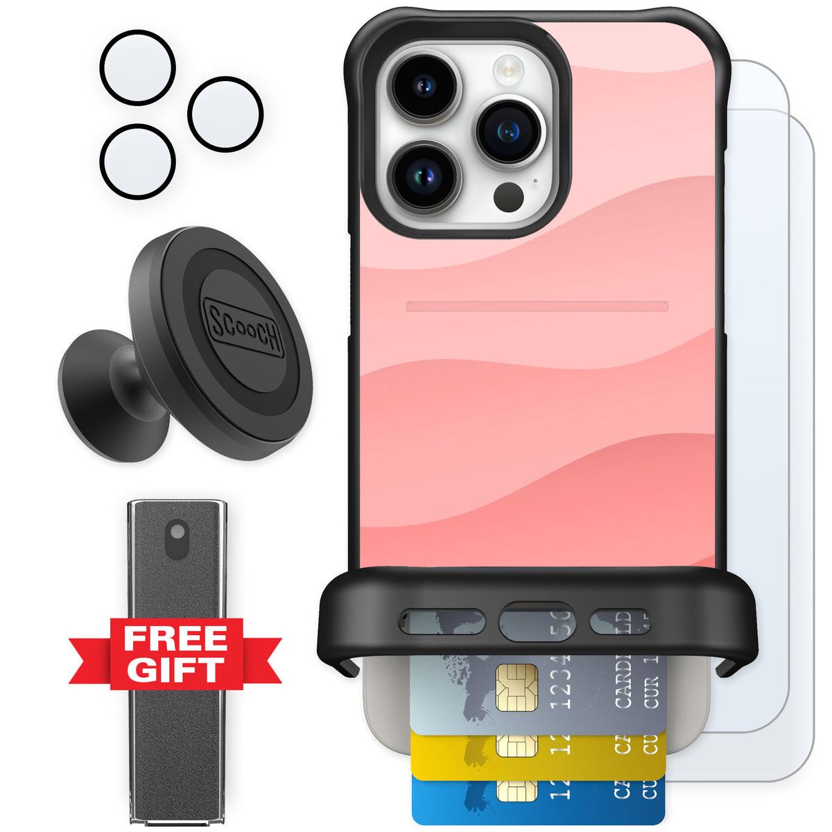 Scooch Wingmate Pink Waves for iPhone 15 Pro Max — Defender Bundle