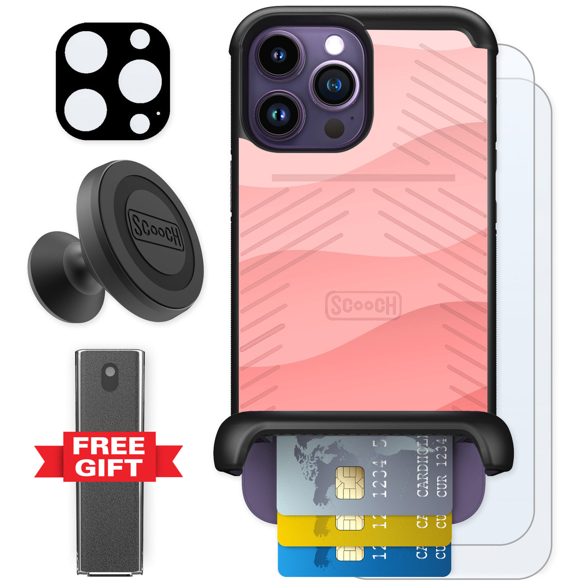 Scooch Wingmate Pink Waves for iPhone 14 Pro Max — Defender Bundle