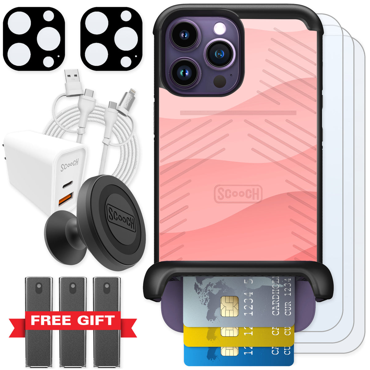 Scooch Wingmate Pink Waves for iPhone 14 Pro Max — Ultimate Bundle