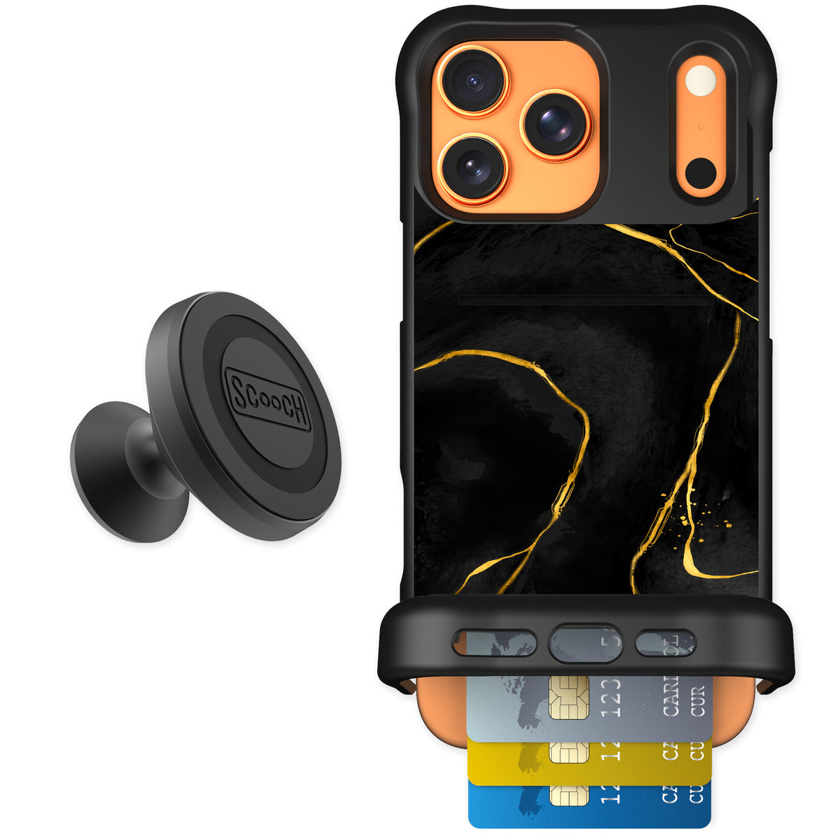 Scooch Wingmate Black Marble for iPhone 17 Pro Max — Starter Bundle