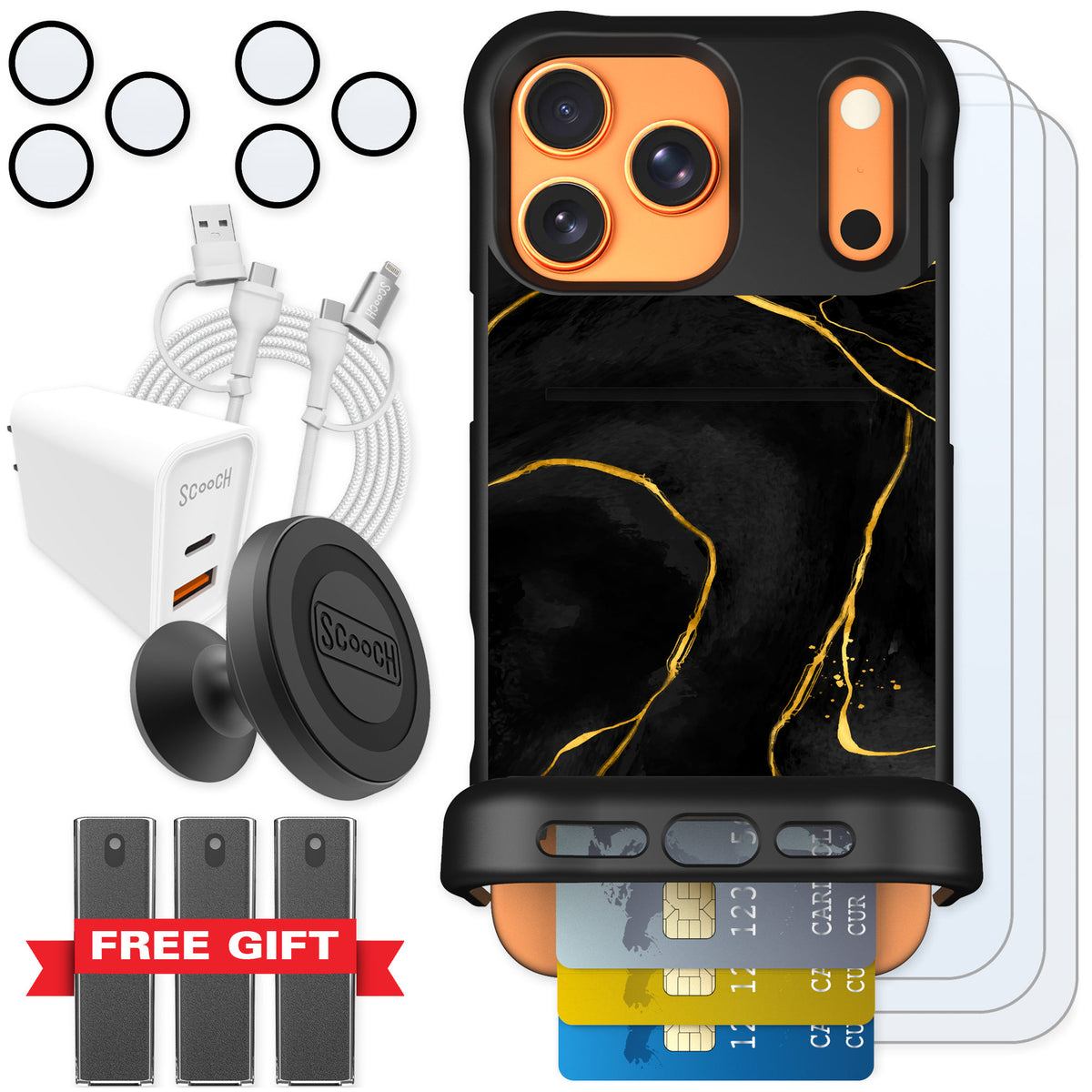 Scooch Wingmate Black Marble for iPhone 17 Pro Max — Ultimate Bundle