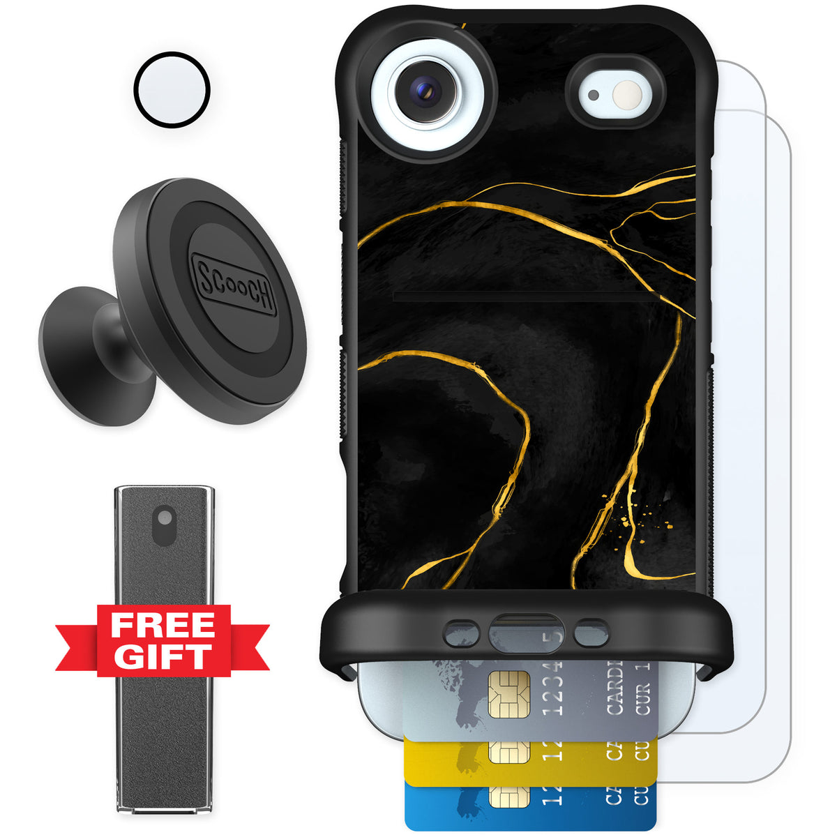 Scooch Wingmate Black Marble for iPhone Air — Defender Bundle