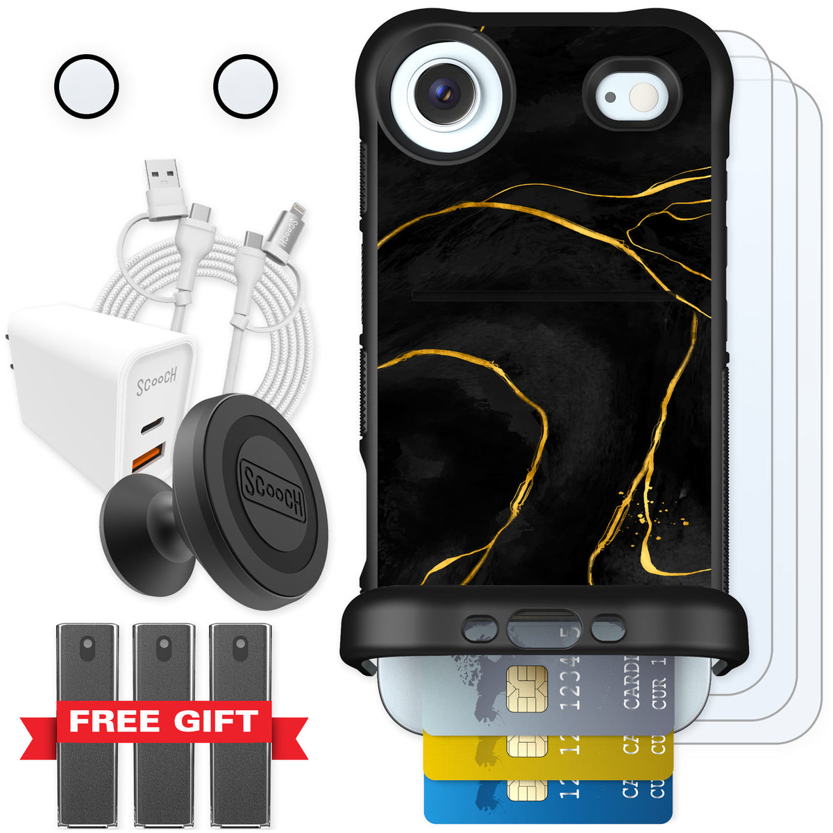 Scooch Wingmate Black Marble for iPhone Air — Ultimate Bundle