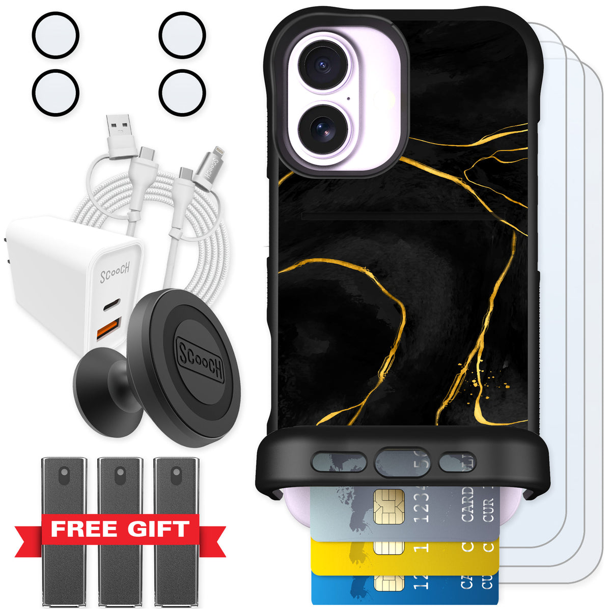 Scooch Wingmate Black Marble for iPhone 17 — Ultimate Bundle