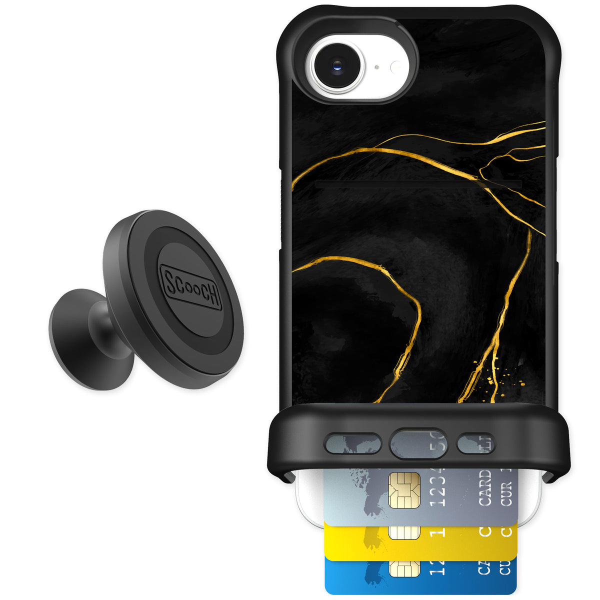 Scooch Wingmate Black Marble for iPhone 17e — Starter Bundle
