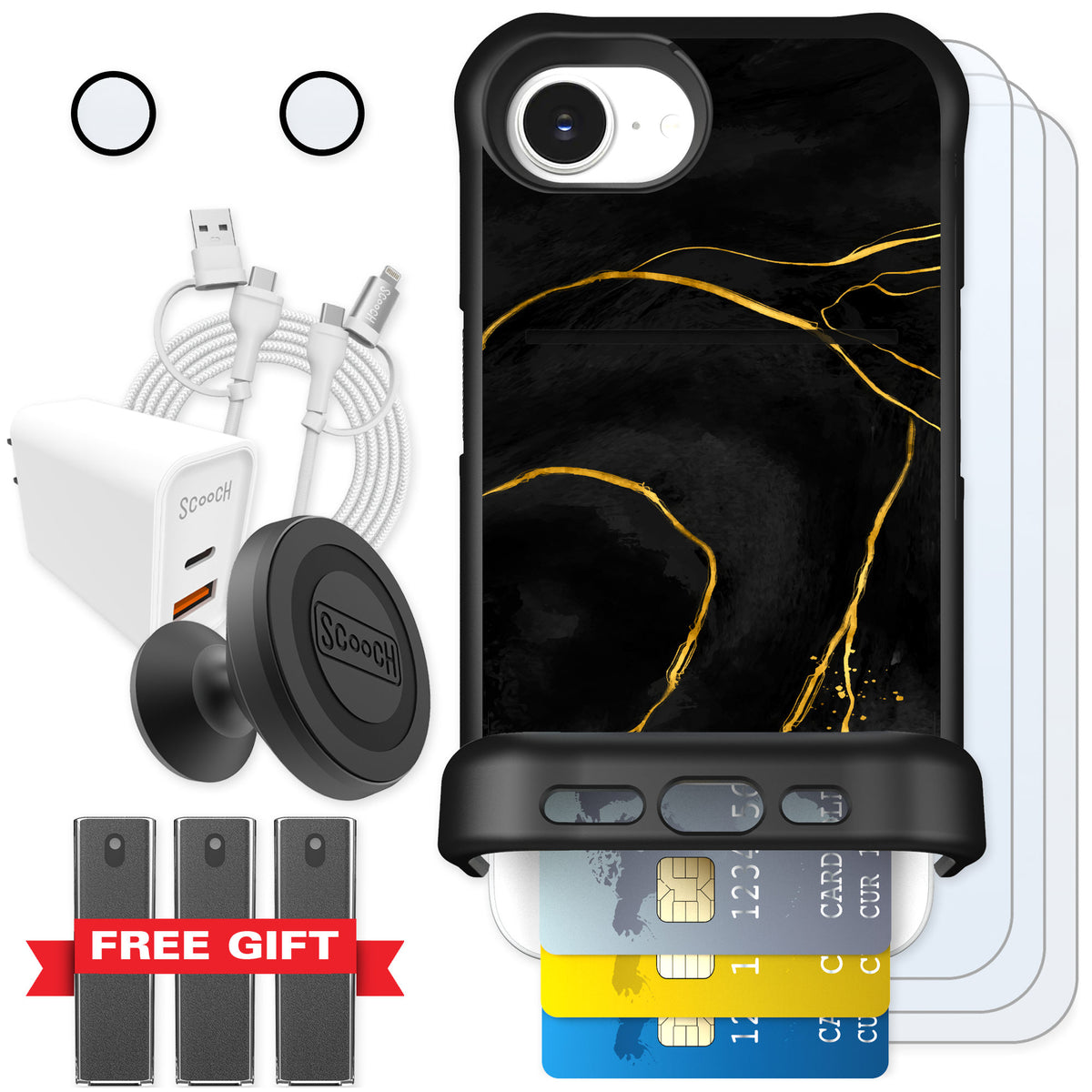 Scooch Wingmate Black Marble for iPhone 17e — Ultimate Bundle