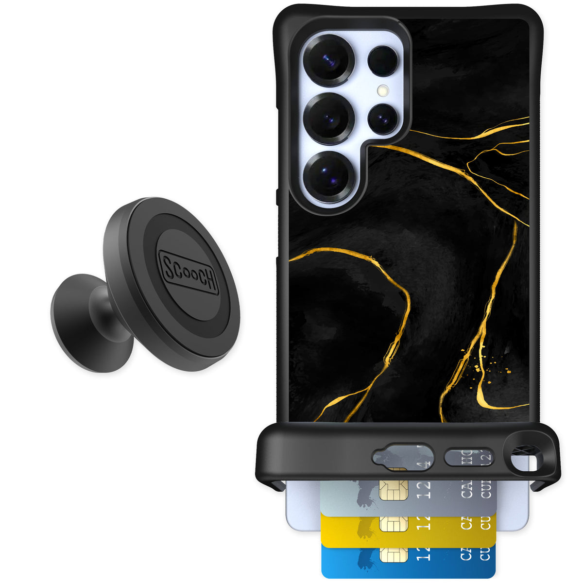 Scooch Wingmate Black Marble for Galaxy S25 Ultra — Starter Bundle