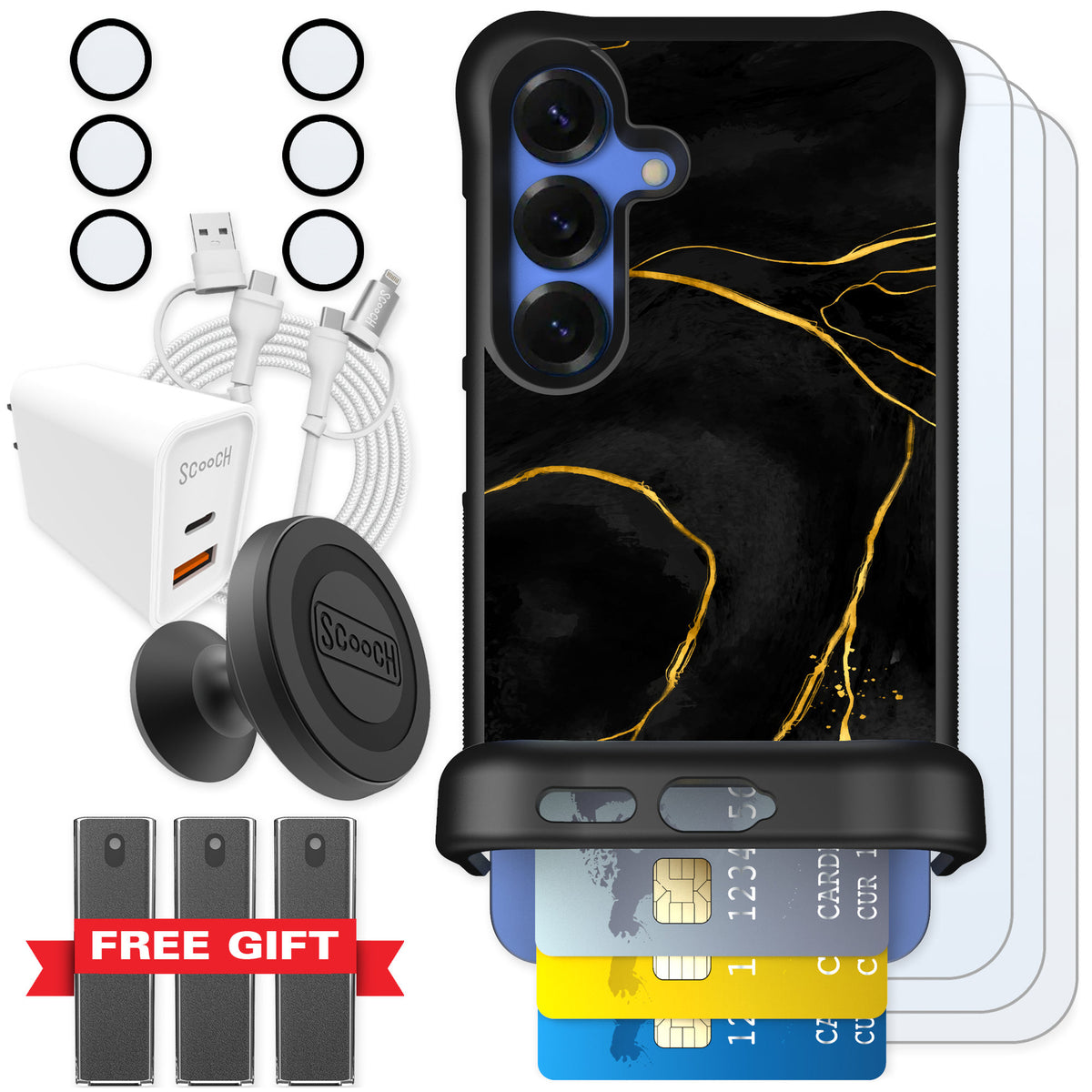Scooch Wingmate Black Marble for Galaxy S25 — Ultimate Bundle